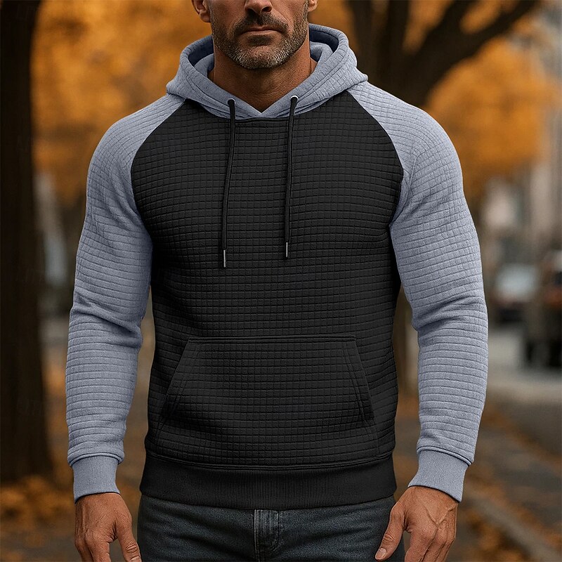 Men's Hoodie Waffle Hoodies Pullover Hoodie Sweatshirt Apricot Black White Burgundy Light Grey Hooded Standing Collar Plain Patchwork Color Block Sports & Outdoor Casual Daily Streetwear Cool3