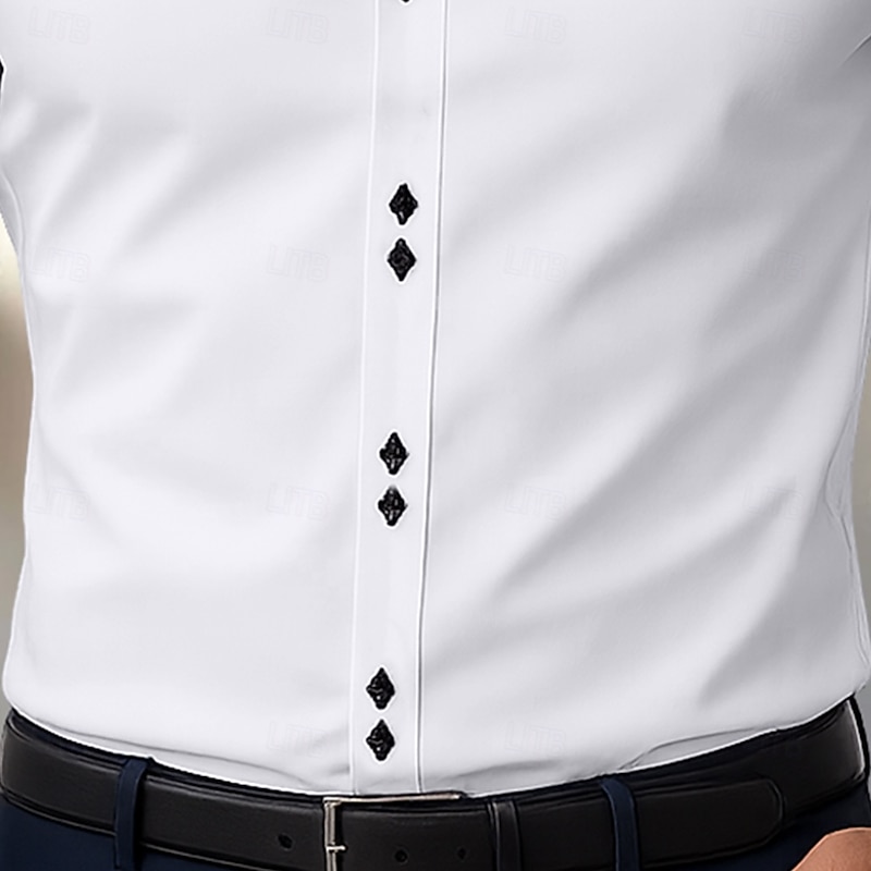 Men's Dress Shirt Button Down Shirt Wrinkle Resistant Wedding Outdoor White Pink Long Sleeve Turndown Summer Spring Clothing Apparel3