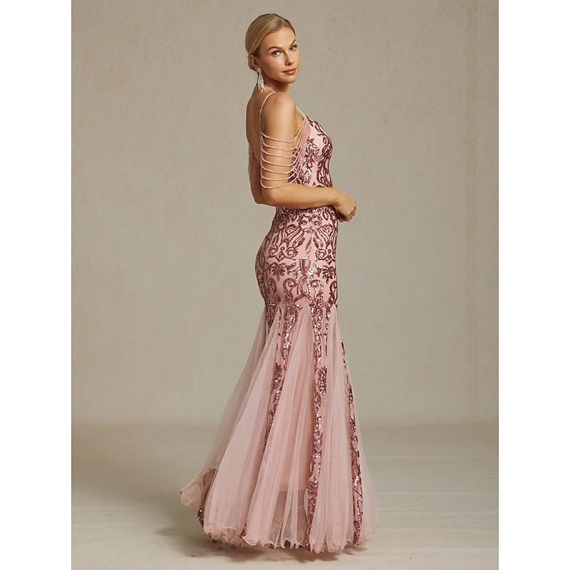 Women's Maxi Dress Sheath Dress Chiffon Dress Trumpet Mermaid Dress Tulle Dress Elegant Party Birthday Geometric Sleeveless V Neck Pink Summer2