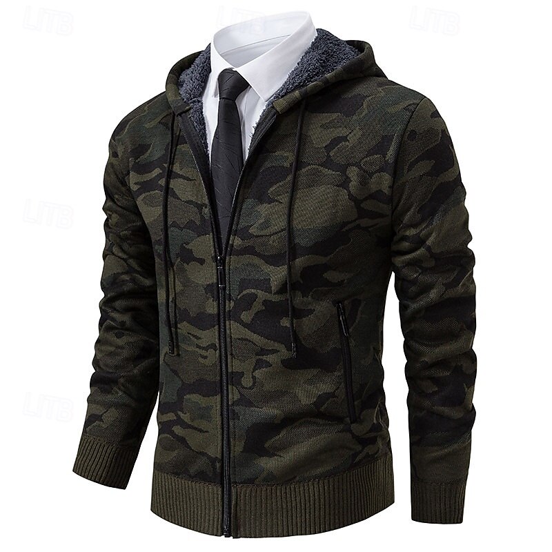 Men's Hoodie Full Zip Hoodie Fleece Hoodie Fleece lined Hoodie Camo Hoodie Army Green Blue Dark Gray Beige Hooded Plain Camouflage Zip Up Sports & Outdoor Casual Daily Streetwear Cool Sportswear4