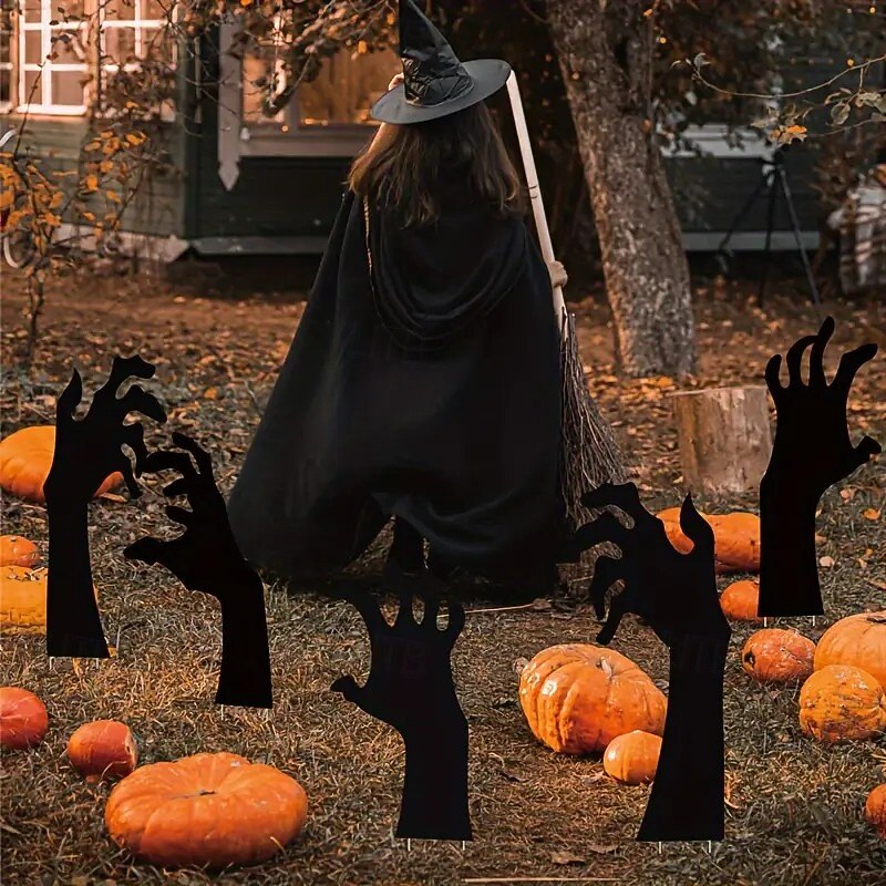5PCS Halloween Black Hand Halloween Yard Signs, Outdoor Garden Lawn Stakes for Halloween Party Decorations and Props3