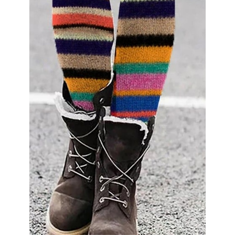 Women's Pants Trousers Leggings Cozy Leggings Streetwear Casual Full Length High Waist Striped Elastic Waist Print Breathability Comfortable Stretchy Vacation Street Daily Wear Rainbow Summer Spring2