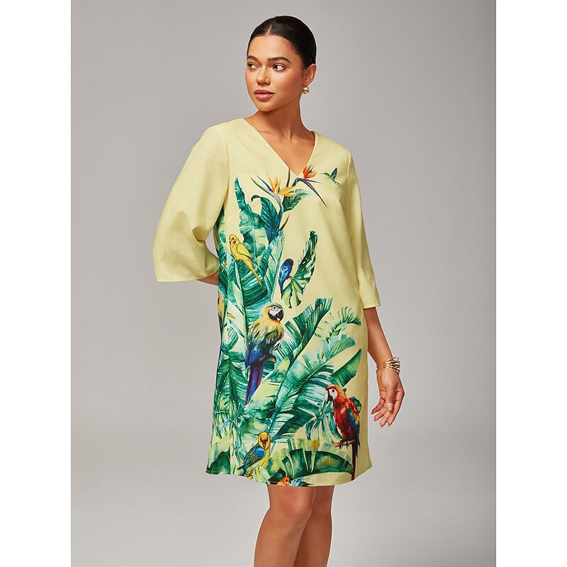 V-neck Floral Print Loose Mini Dress