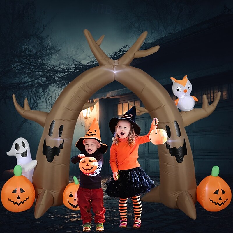 1 Pc 2.4M/8FT Halloween ghost owl withered tree pumpkin LED with light arch inflatable air model courtyard lawn porch party Halloween holiday atmosphere decoration light US/EU/AU/UK Plug