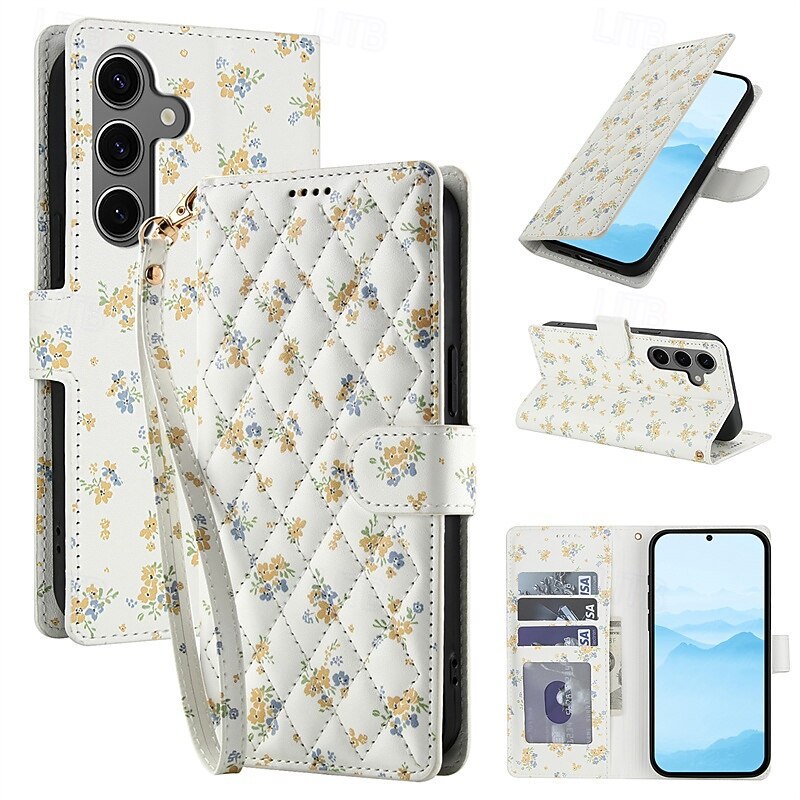 Phone Case For Samsung Galaxy S25 S25 Edge S24 S24 FE S23 Ultra Plus S22 Plus  Ultra A55 5G A14 A34 A54 Wallet Case Magnetic Card Slot Shockproof Retro Flower Floral PC PU Leather4