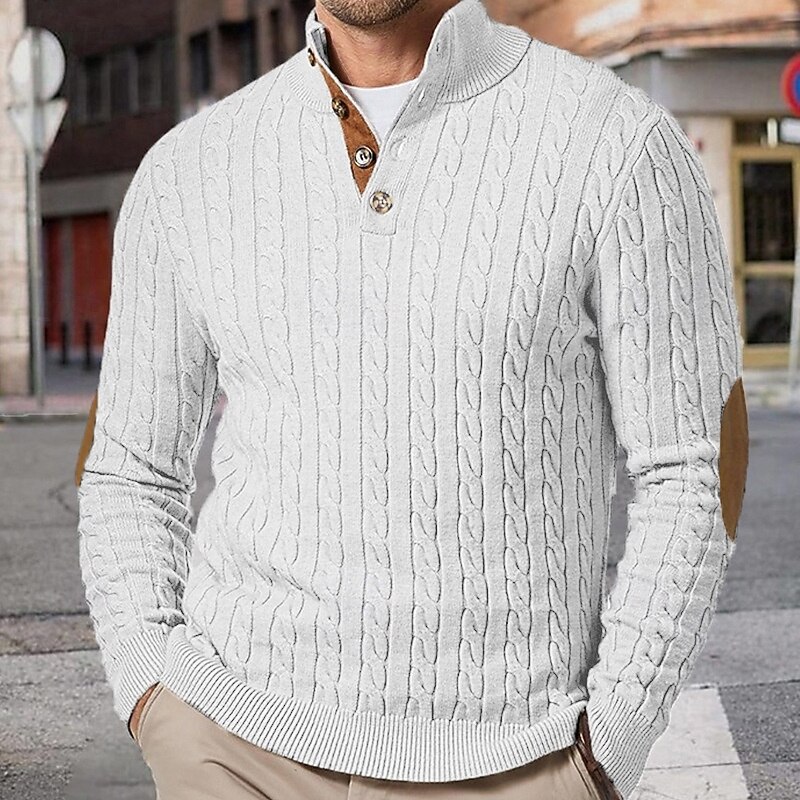 Men's Pullover Sweater Jumper Knit Sweater Ribbed Knit Regular Tops Buttons Knitted Plain Henley Fashion Basic Vacation Daily Wear Clothing Apparel Fall Winter Black White M L XL4