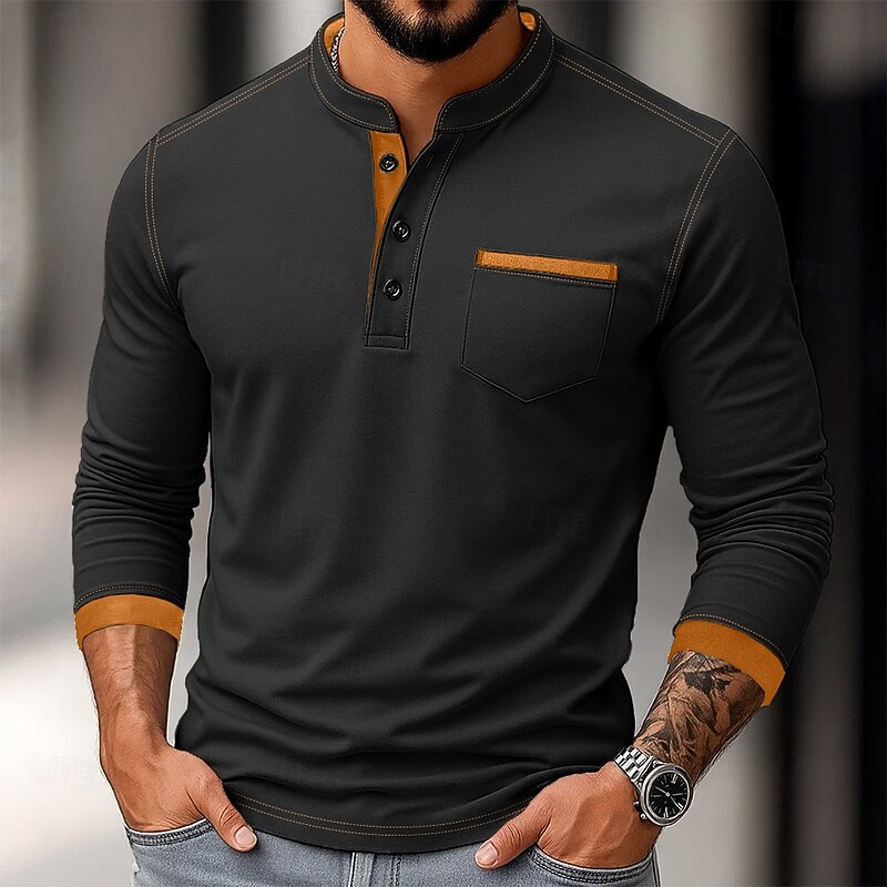 Men's Henley Shirt Tee Henley Top Long Sleeve Solid Color Plain Solid Fashion Designer Casual Color Block Buttons Henley Outdoor Casual Daily Summer Spring Fall Black White Navy Blue Henley T-Shirt