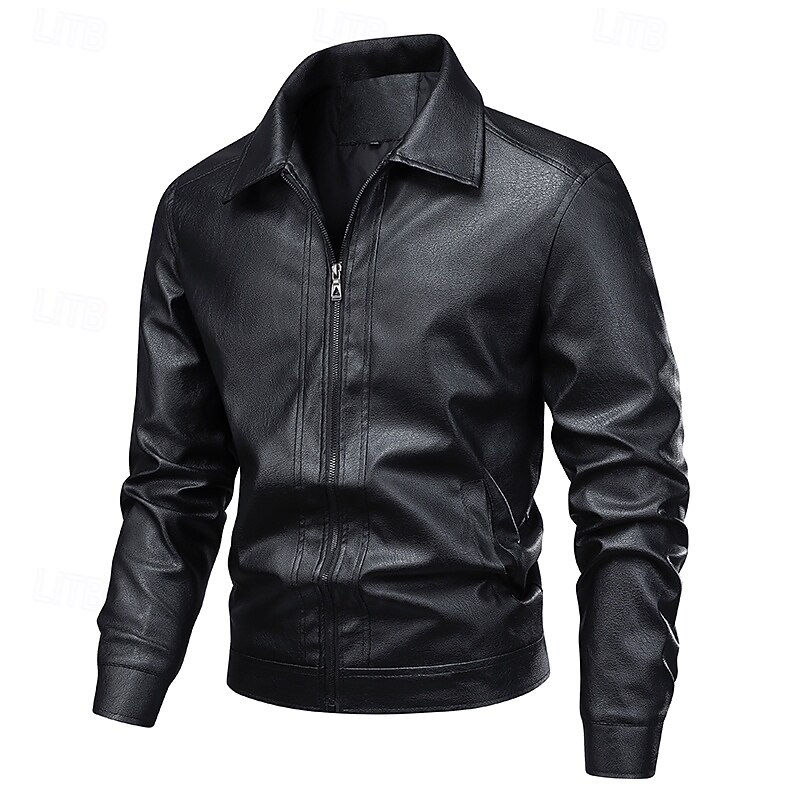 Men's Jacket Casual Jacket Outdoor Vacation Warm Zipper Pocket Fall Winter Plain Fashion Streetwear Standing Collar Regular Black Brown Jacket