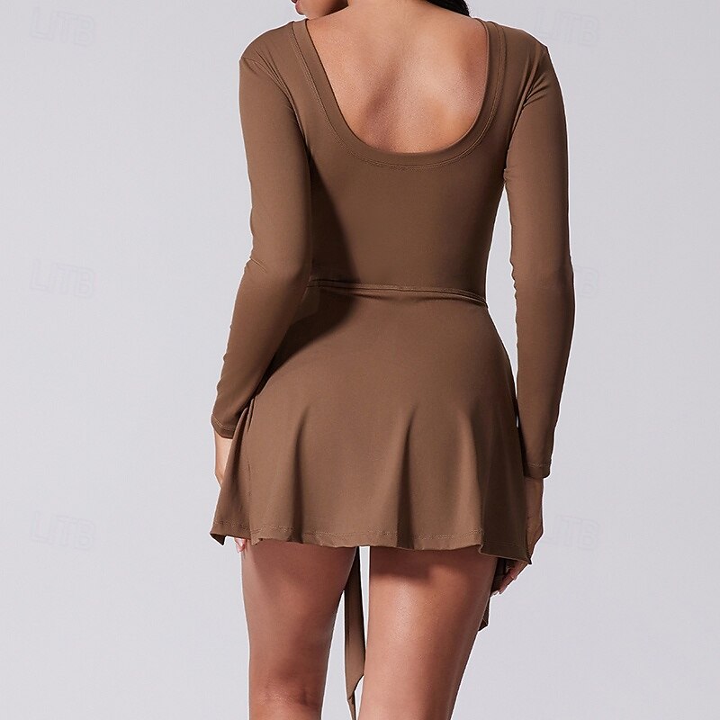 Women's Workout Jumpsuit One Piece Romper Fall Solid Color Bodysuit Black White Gym Tennis Pilates Tummy Control Long Sleeve Sport Activewear Tight Fit3