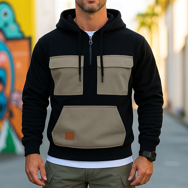 Men's Hoodie Quarter Zip Hoodie Fleece Hoodie Tactical Hoodie Red Blue Purple Green Khaki Hooded Plain Patchwork Zipper Color Block Sports & Outdoor Casual Daily Streetwear Cool Sportswear Spring4