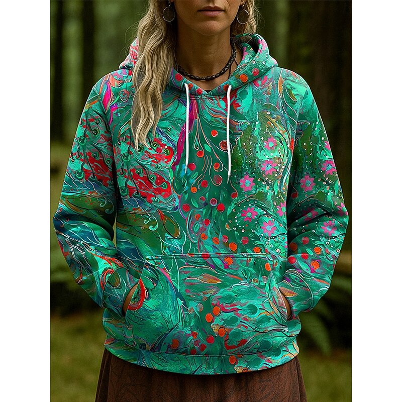 Women's Pullover Hoodie Sweatshirt Floral Graphic Abstract Casual Long Sleeve Hooded Regular Tops Party Evening Wear Street Dailywear Pink Blue Orange Green Spring Fall Winter4