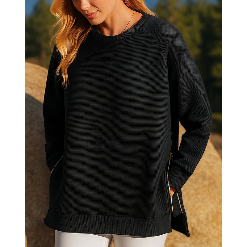 Women's Pullover Sweatshirt Casual Tops Zipper Long Sleeve Top Athleisure Fall Solid Colored Breathable Workout Outdoor Training Sportswear Activewear Black White Burgundy3