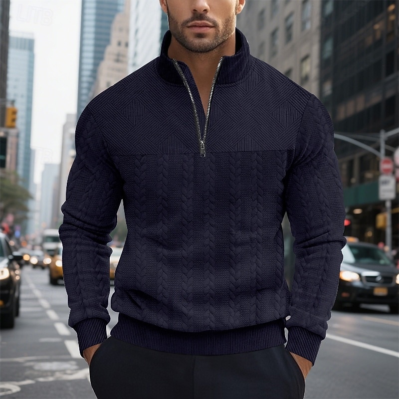 Men's Sweatshirt Zip Hoodie Sweatshirt Pullover Hoodie Sweatshirt Pullover Quarter Zip Sweatshirt Black White Navy Blue Khaki Gray Standing Collar Plain Patchwork Textured Sports & Outdoor Casual4