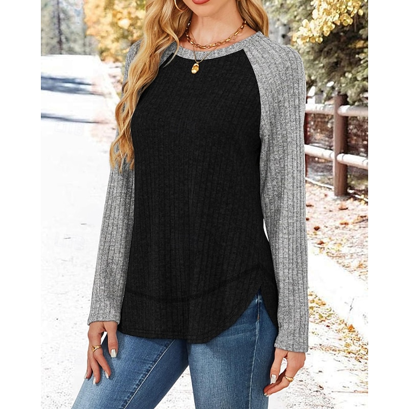 Women's Pullover Sweatshirt Sweatshirts Color Block Casual Long Sleeve Round Neck Regular Tops Holiday Going out Patchwork Black Brown Green Coffee Gray Fall Winter