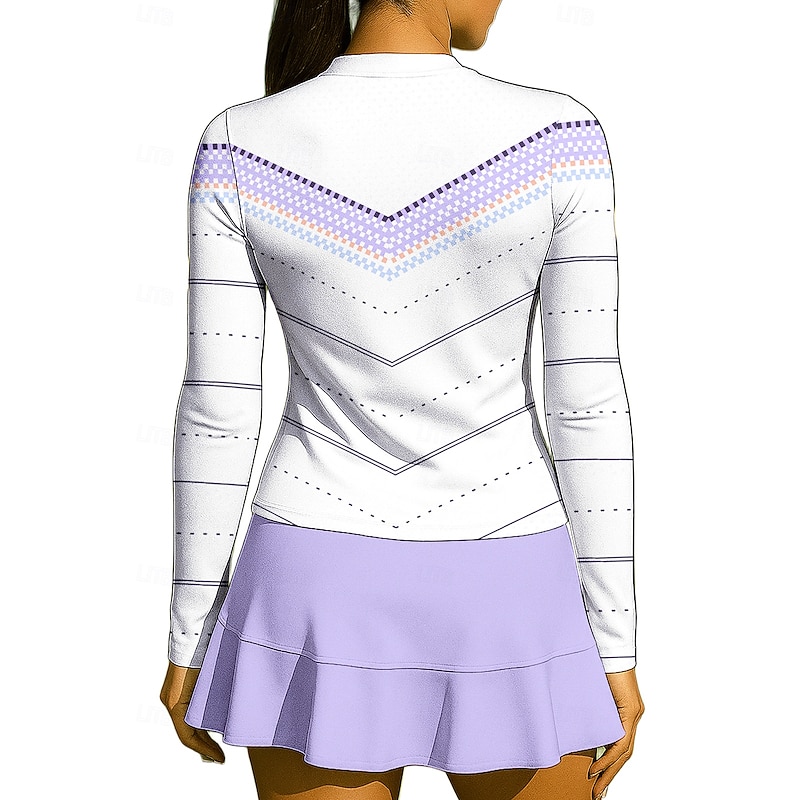 Women's Geometric Sport Shirt Tennis Shirt Tennis Top Long Sleeve Zipper Floral UPF50+ UV Resistant High Elasticity Moisture Wicking Breathable Volleyball Tennis Golf High Neck Stand Collar Shirt2