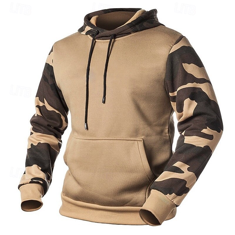 Men's Hoodie Pullover Hoodie Sweatshirt Camo Hoodie Black Army Green Khaki Hooded Camouflage Patchwork Color Block Sports & Outdoor Casual Daily Streetwear Cool Sportswear Fall & Winter Clothing2