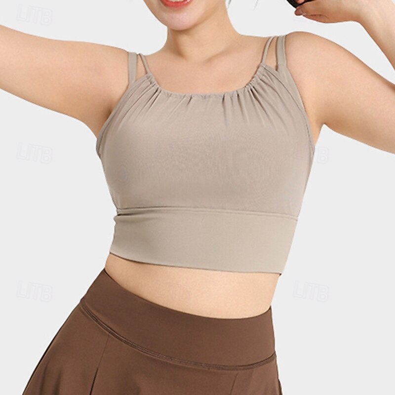 Women's Yoga Tank Tops Sports Bra Underwear Medium Support Breathable Mesh Paded Solid / Plain Color Sport Activewear Black White Tennis Workout Athletic2