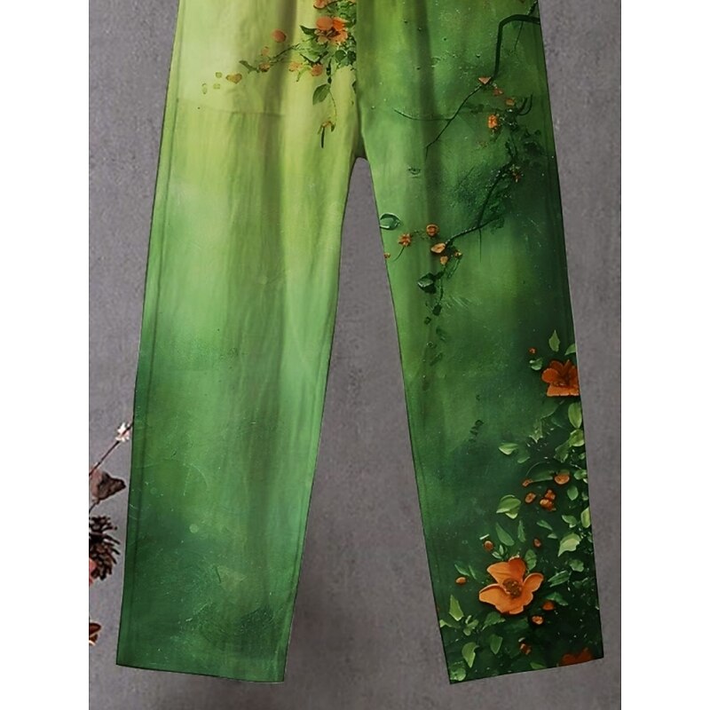 Women's Chinos Pants Trousers Streetwear Casual Full Length High Waist Floral Elastic Waist Print Breathability Comfortable Stretchy Vacation Street Daily Wear Green Summer Spring Fall Regular Fit3