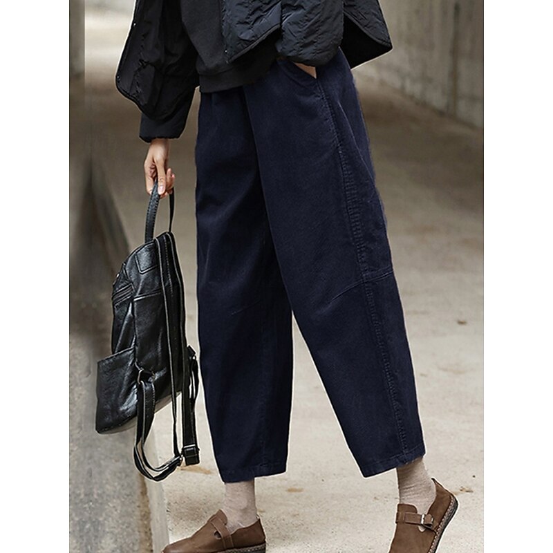 Women's Sweatpants Chinos Vacation Vintage Basic Full Length High Waist Plain Pocket Elastic Waistband Comfy Soft Comfortable Micro-elastic Outdoor Vacation Street Khaki Dark Blue Beige Coffee Spring3