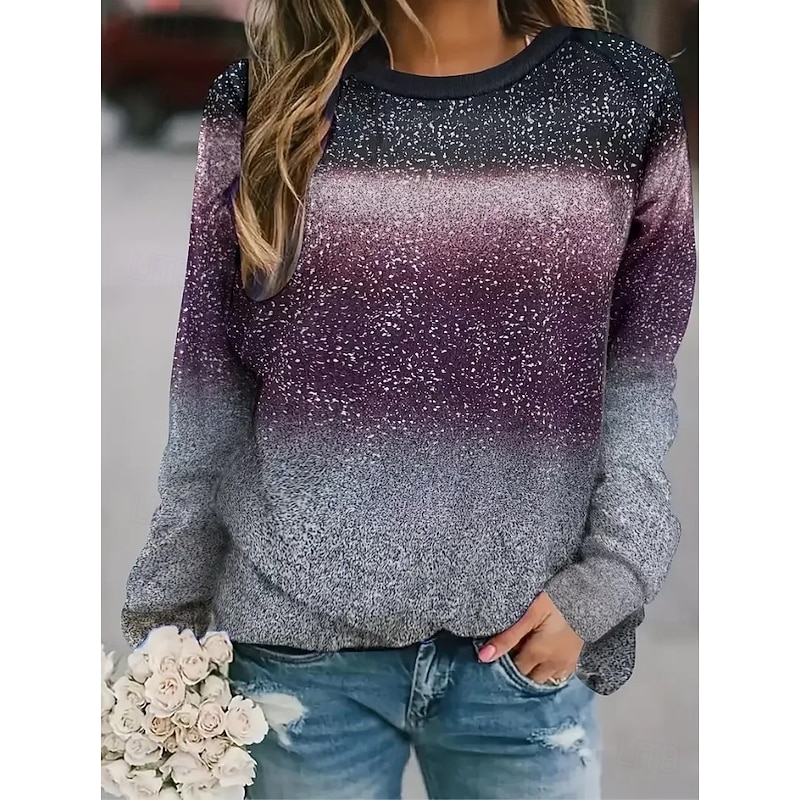 Women's Pullover Graphic Geometric Polka Dot Casual Long Sleeve Crew Neck Round Neck Regular Tops Street Casual Holiday Print Purple Spring Fall Winter