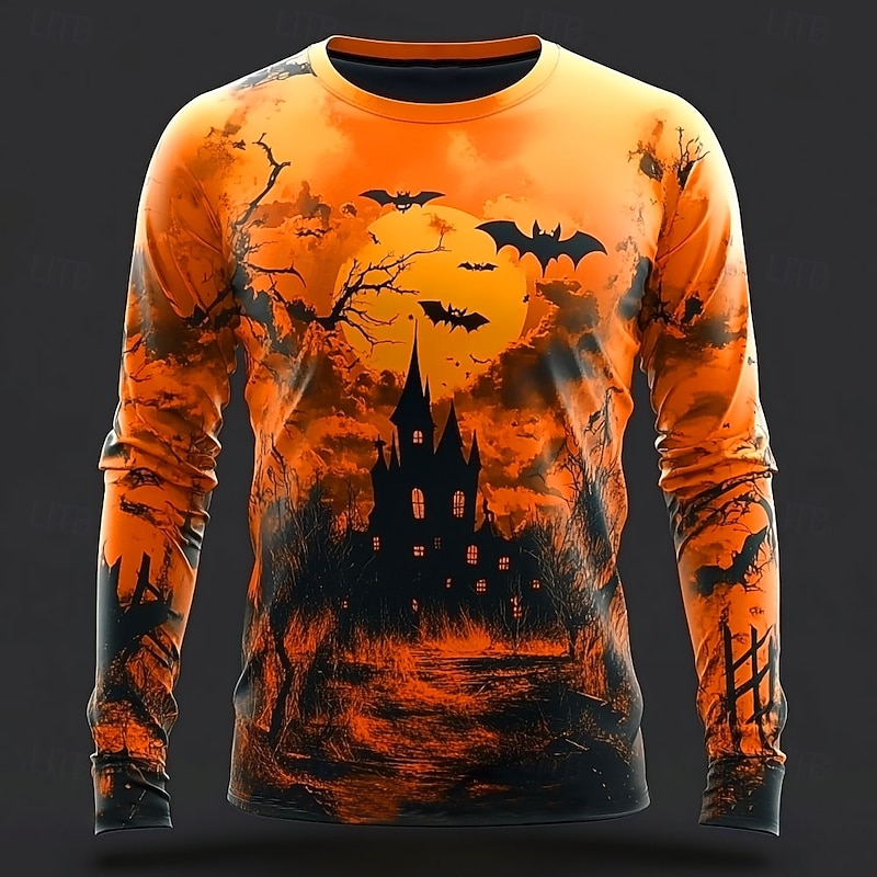 Halloween Men's Pumpkin T Shirt Long Sleeve T shirt 3D Print Crew Neck Shirt Fashion Exaggerated Street Casual Daily Red Purple Orange Summer Spring Fall Clothing Apparel S M L XL XXL XXXL - Main Image