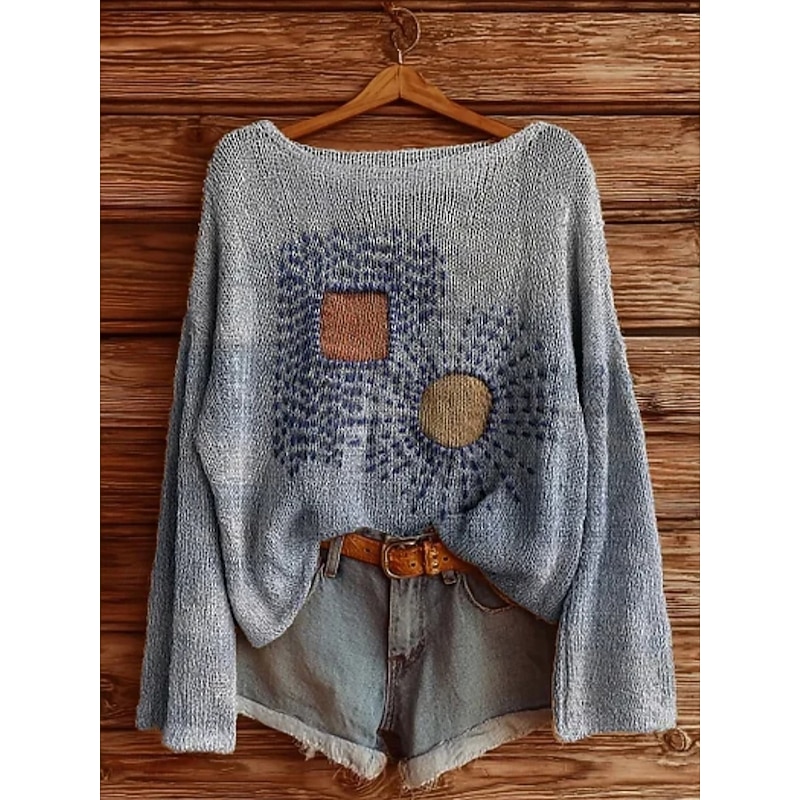 Women's Sweater Casual Floral Stylish Modern Long Sleeve Crew Neck Soft Regular Tops Daily Holiday Print Purple Green Gray Spring Fall Winter2