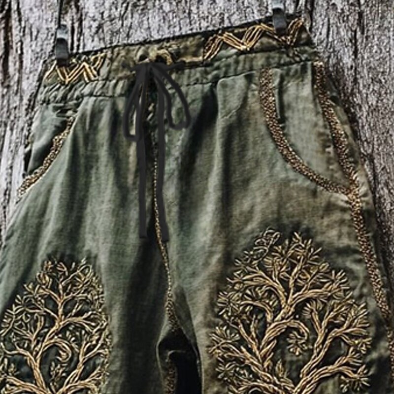 Men's Trousers Casual Pants Drawstring Pocket Elastic Waist Tree Comfort Daily Going out Vintage Casual Green Micro-elastic2