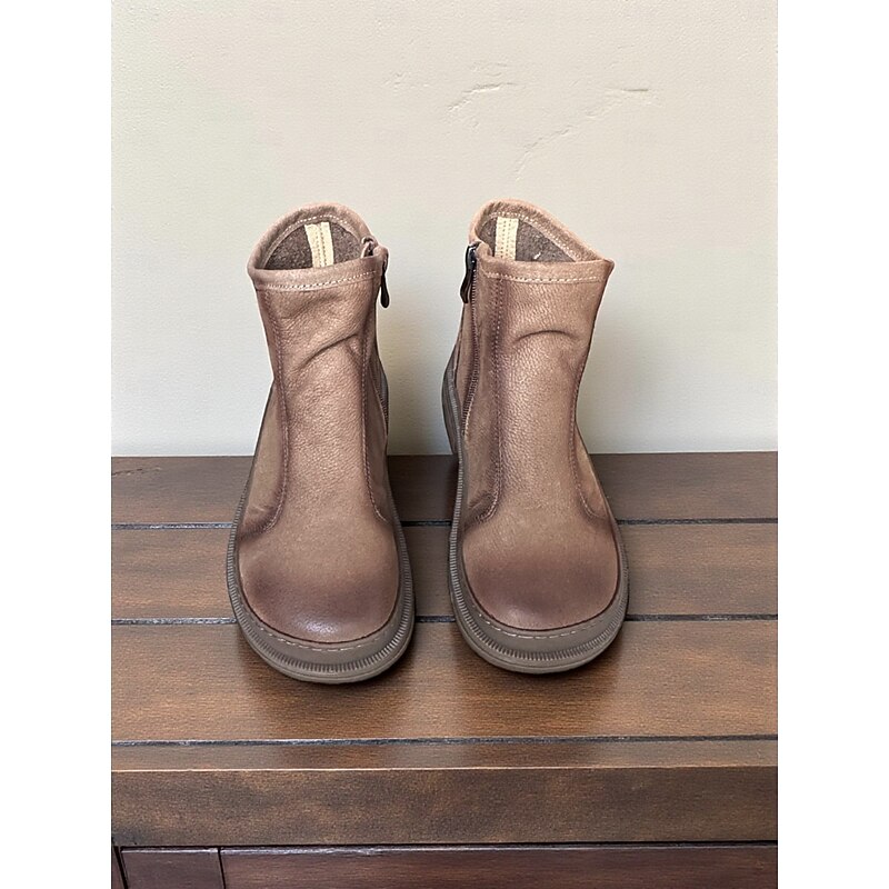 Women's Leather Ankle Boots with Side Zipper and Round Toe, Casual Urban Fashion Footwear for Everyday Wear2