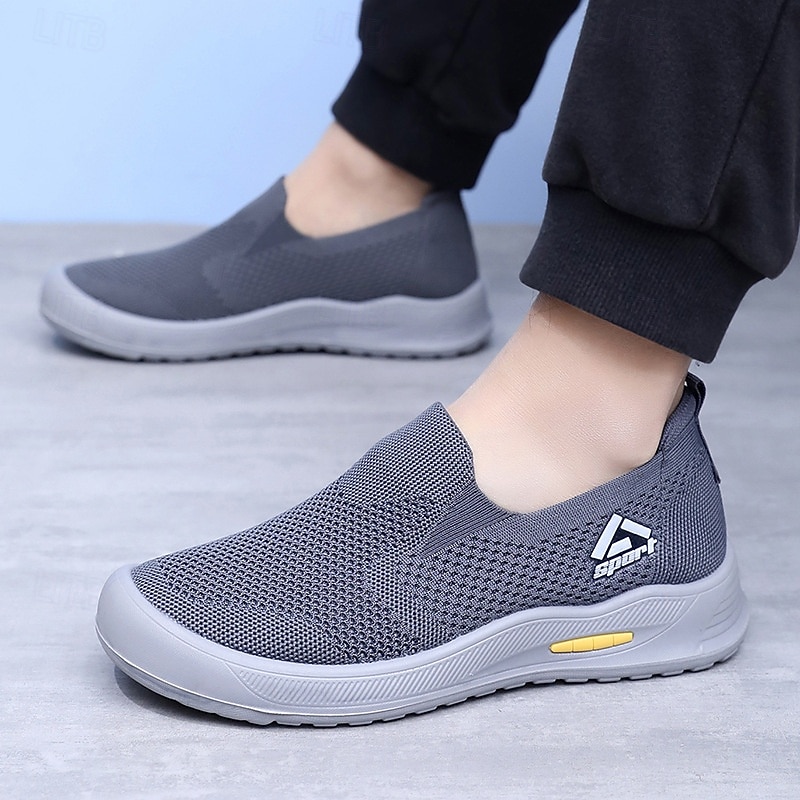 Men's Gray Knit Slip-On Sneakers – Breathable Lightweight Walking Shoes for Daily Wear, Travel and Outdoor Activities4