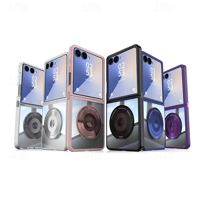 Phone Case For Samsung Galaxy Z Flip 7 Z Flip 6 Z Flip 5 Back Cover Magnetic Kickstand Shockproof Retro TPU