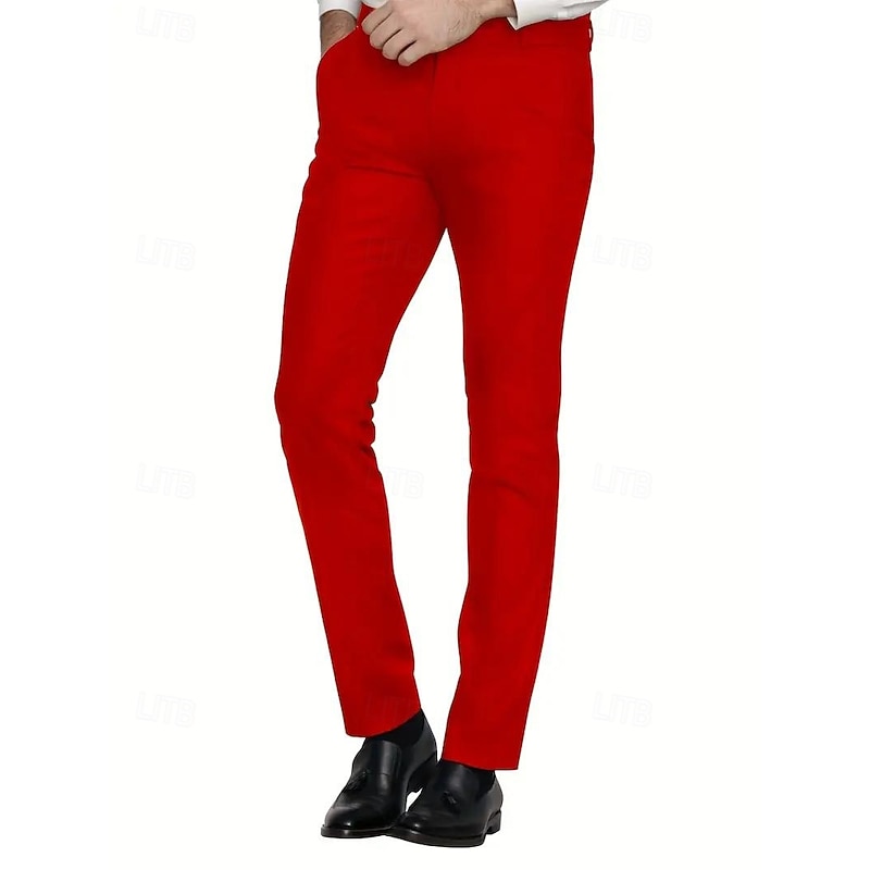 Men's Wedding Casual Party Suits Shawl Lapel Red Formal Solid Colored Slim Fit 3 Piece Single Breasted One-button4
