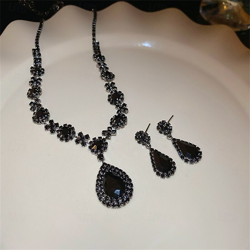Jewelry Set Two-piece Suit Black Cubic Zirconia Chrome Earrings Necklace Women's Elegant Vintage Fashion Vintage Style Classic Jewelry Set For Wedding Party Valentine's Day3