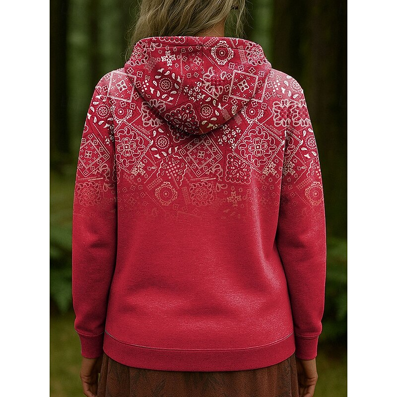 Women's Pullover Hoodie Sweatshirt Graphic Geometric Casual Long Sleeve Hooded Regular Tops Party Evening Wear Street Dailywear Red Purple Green Khaki Gray Spring Fall Winter2