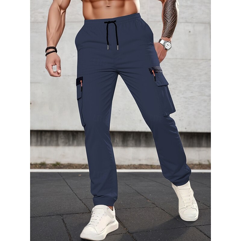 Men's Cargo Pants Tactical Pants Trousers Drawstring Zipper Pocket Plain Comfort Full Length Outdoor Party Business Fashion Streetwear Black Navy Blue Micro-elastic3