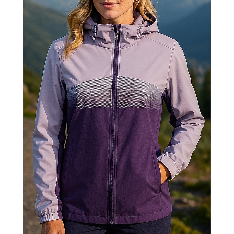 Women's Windbreaker Softshell Jacket Hiking Jacket Outdoor Waterproof Windproof Hiking Outfits Hiking Clothes Spring Autumn / Fall Top Camping / Hiking / Caving Running Gradient Pink Blue Purple3