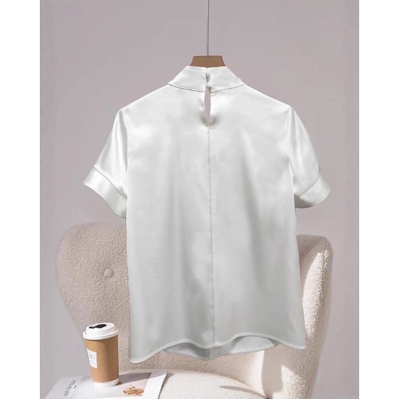 Women's Shirt Blouse Plain Stylish Modern Short Sleeve V Neck Regular Tops Holiday Going out Cut Out Black White Red Navy Blue Fall2