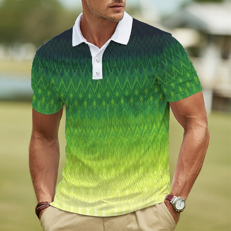 Men's Graphic Polo Short Sleeve Polo Shirts Lapel Casual Athleisure 3D Print Buttons Summer Yellow Red Green3