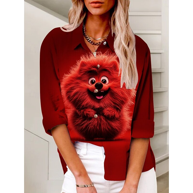 Women's Shirt Graphic Active Daily Stylish Long Sleeve Shirt Collar Regular Tops Daily Holiday Buttons Print Yellow Red Purple Summer Spring Fall3