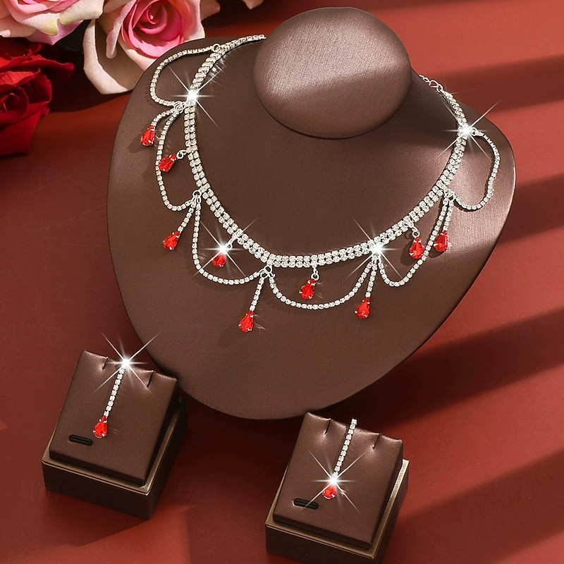 Jewelry Set 3pcs Rhinestone Alloy Earrings Necklace Women's Elegant Vintage Fashion Geometrical Geometric Jewelry Set For Wedding Party Wedding Guest4