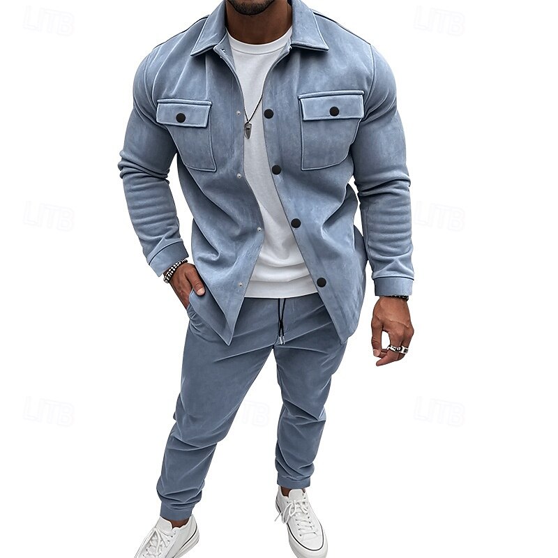 Men's Casual Jacket Set Casual Daily Front Pocket Spring &  Fall Solid / Plain Color Modern Contemporary Casual Lapel Black Red Dark Navy Royal Blue Khaki Jacket2