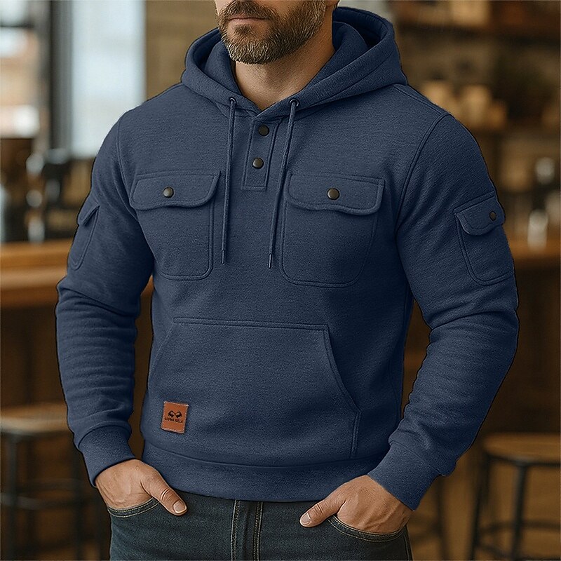 Men's Hoodie Button Up Hoodie Fleece Hoodie Tactical Hoodie Black Burgundy Navy Blue Blue Khaki Hooded Plain Multi Pocket Sports & Outdoor Casual Daily Streetwear Cool Sportswear Spring &  Fall3