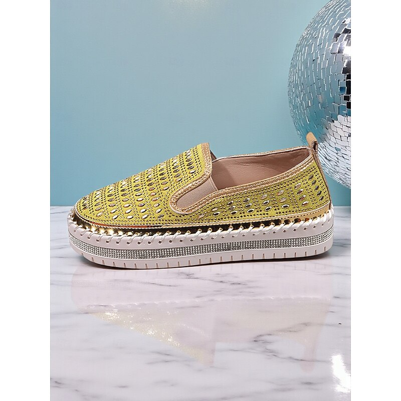 Women's Yellow Slip-On Sneakers with Rhinestone Detailing - Stylish Casual Shoes with Platform Sole, Perfect for Nightlife Parties and Special Occasions4