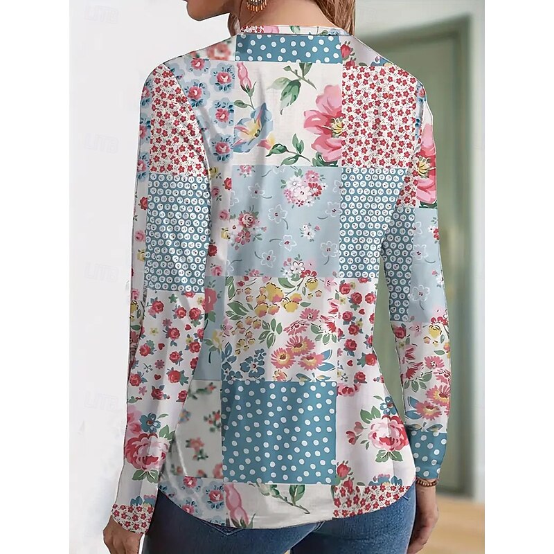 Women's T Shirt Floral Graphic Vintage Fashion Stylish Long Sleeve Crew Neck Round Neck Regular Tops Daily Weekend Print Blue Summer Spring Fall2