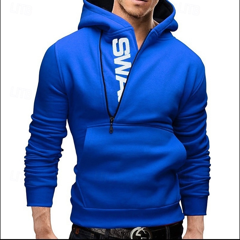 Men's Hoodie Zip Up Hoodie Pullover Hoodie Sweatshirt Black Red Royal Blue Blue Dark Gray Hooded Plain Patchwork Color Block Sports & Outdoor Casual Daily Streetwear Cool Designer Fall Spring &  Fall2