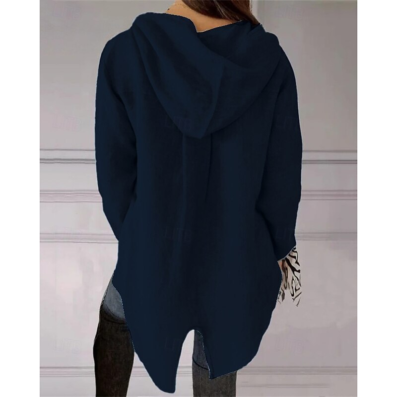 Women's Shirt Plain Stylish Modern Long Sleeve Hooded Regular Tops Daily Going out Buttons Black White Royal Blue Sky Blue Brown Spring Fall4