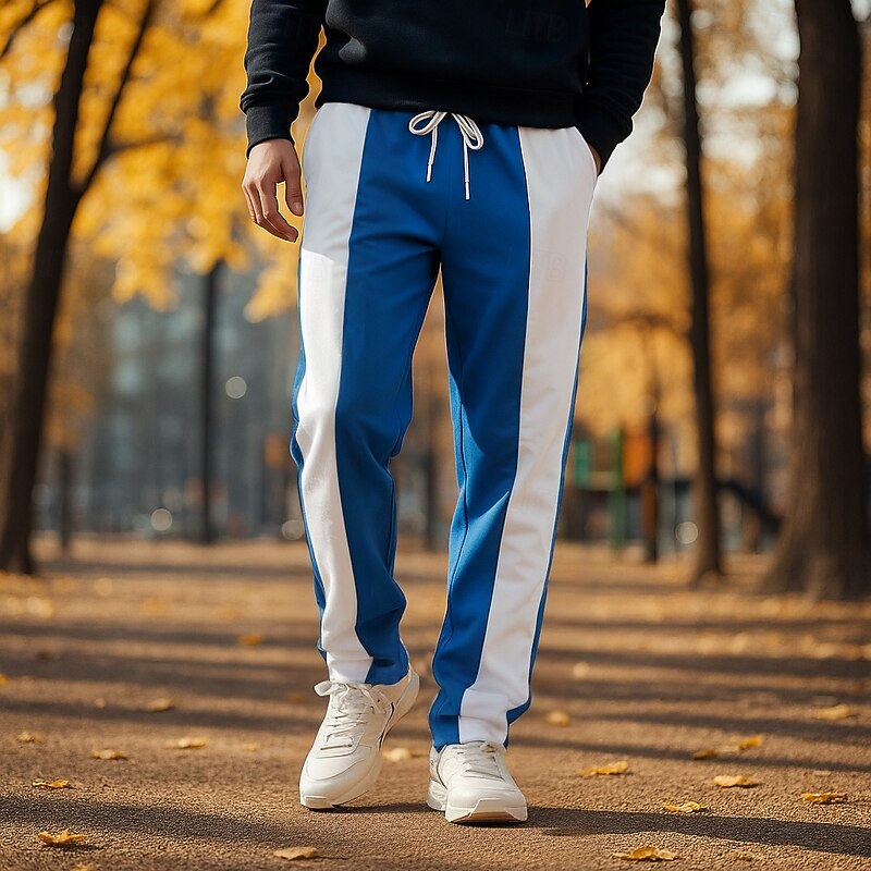 Men's Sweatpants Trousers Drawstring Elastic Waist Color Block Full Length Outdoor Vacation Casual Vacation Fashion Blue 1# Black Stretchy