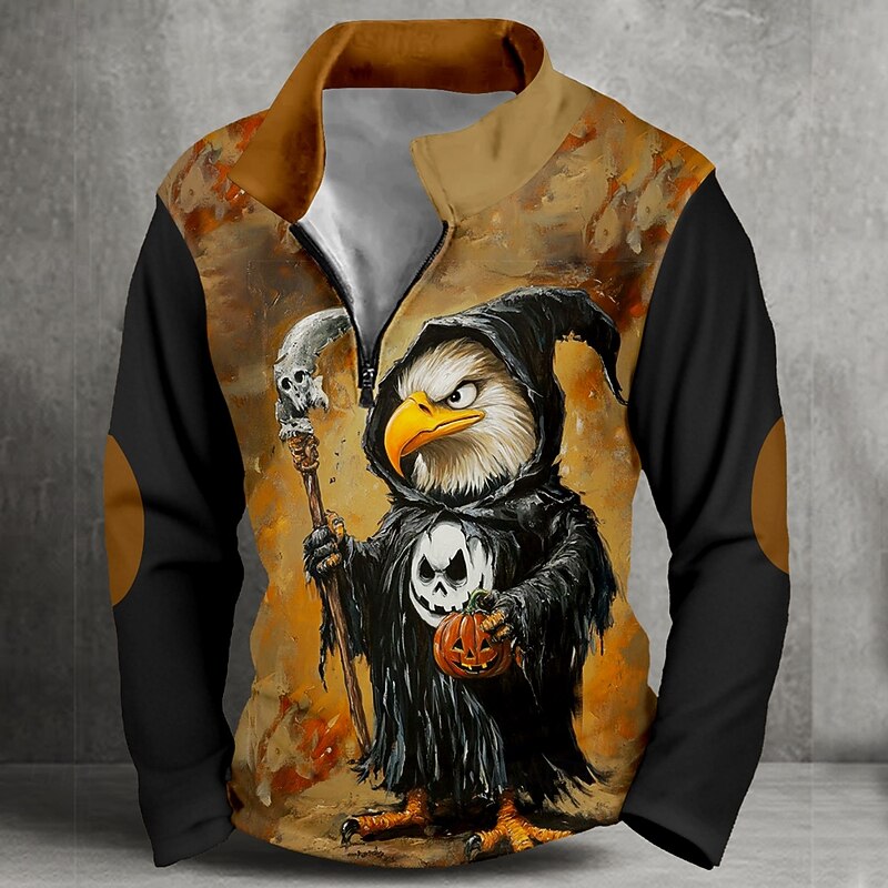 Halloween Men's Grim Reaper Reaper Sweatshirt Gothic Vintage Retro Long Sleeve High Neck Party Club Brown Zipper Quarter Zip Fall Winter Designer