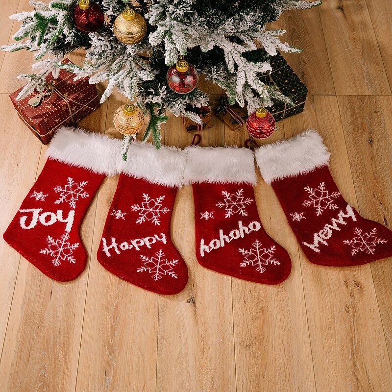 Christmas Stocking Luxury Red Plush Holiday Sock Gift Bag for Kids Presents Candy Storage Home Fireplace Festive Christmas Party Seasonal Decoration Accessory3
