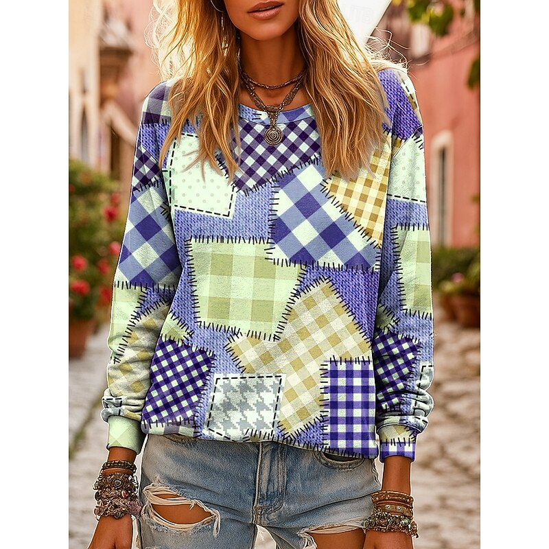 Women's 3D Print Vintage Boho Hoodie Patchwork Hoodie Sweatshirt Floral Sweatshirts Graphic Geometric Vintage Casual Street Dailywear Casual Denim Blue Yellow Pink Blue Purple Spring Fall Winter4