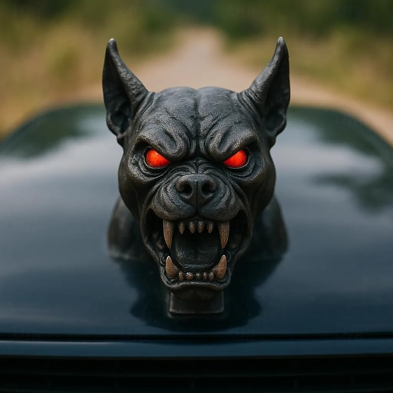 Demon Dog Car Hood Ornament 3D Car Demon Dog Ornament Snarling Demon Dogs Head Hood Ornaments Sculpture Suitable for All Types of Cars